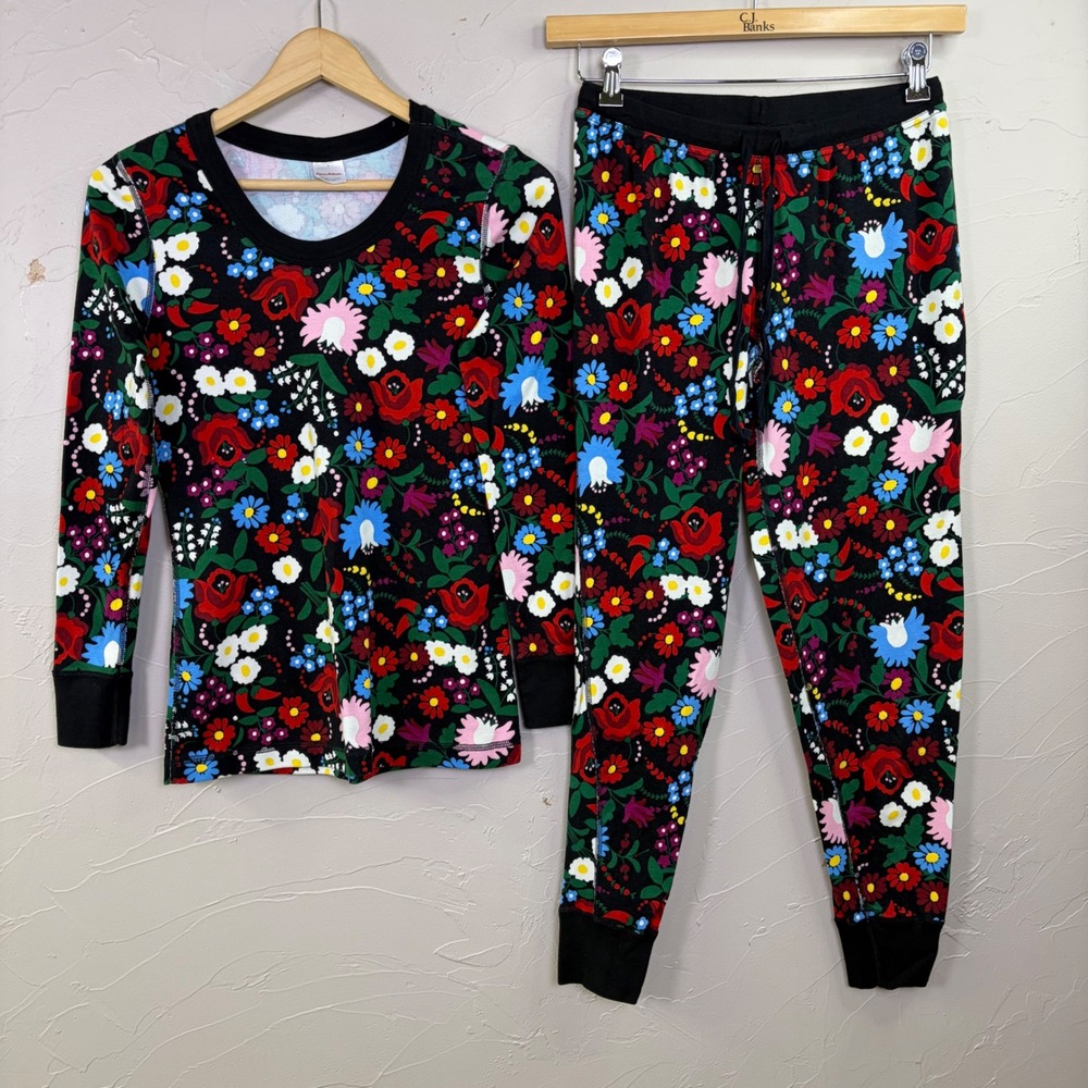 Hanna Andersson Pajama Set Womens M/L Flowers Organic Cotton Long Sleeve Daisies